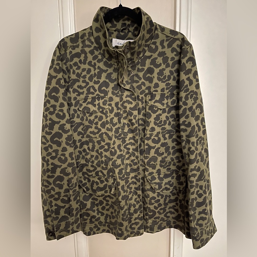 Sebby Olive Leopard Print Utility Jacket - Picture 2 of 6